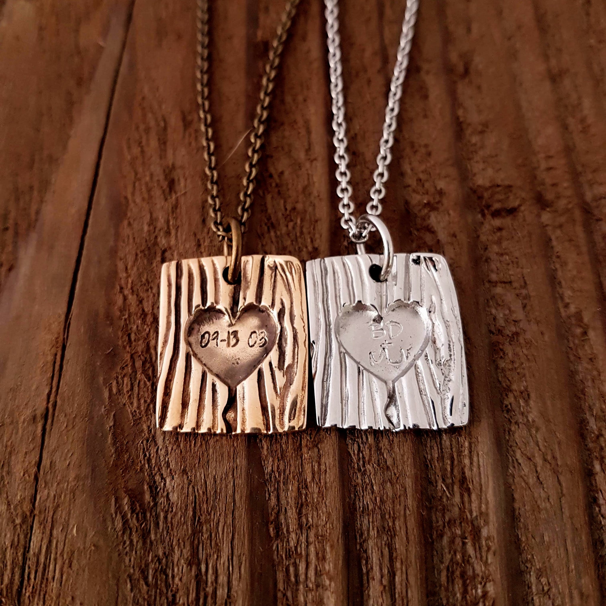Carved Initial Tree Bark Necklace - Gwen Delicious Jewelry Designs