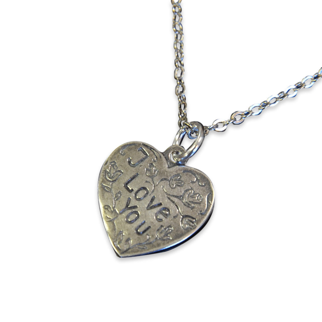 I Love You Vintage Heart Necklace Heart Charm Silver Necklace Vintage Trench Art - Gwen Delicious Jewelry Designs