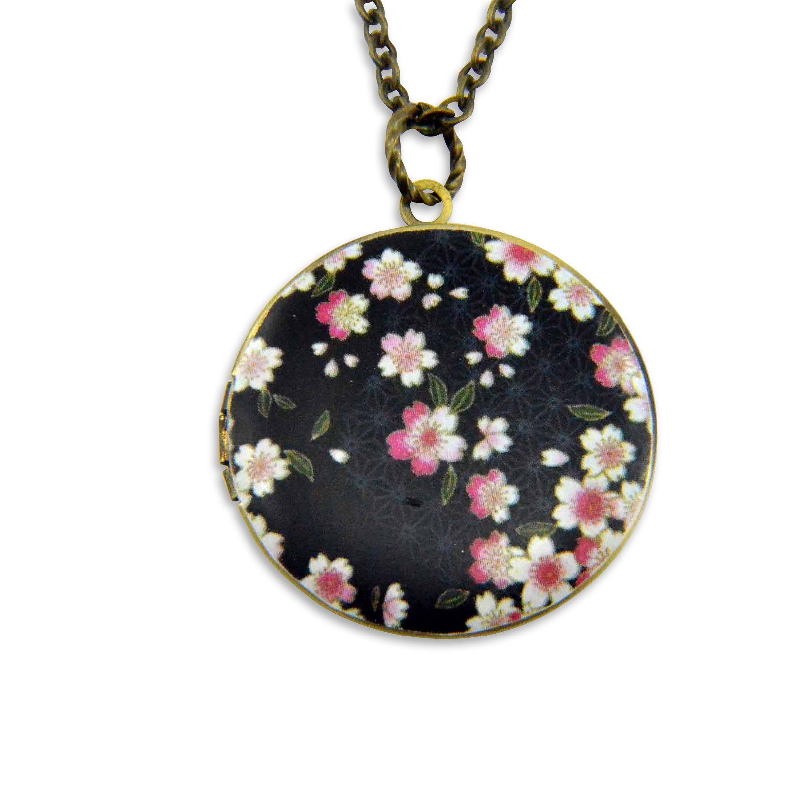 Black Blossoms Vintage Theme Photo Locket - Gwen Delicious Jewelry Designs