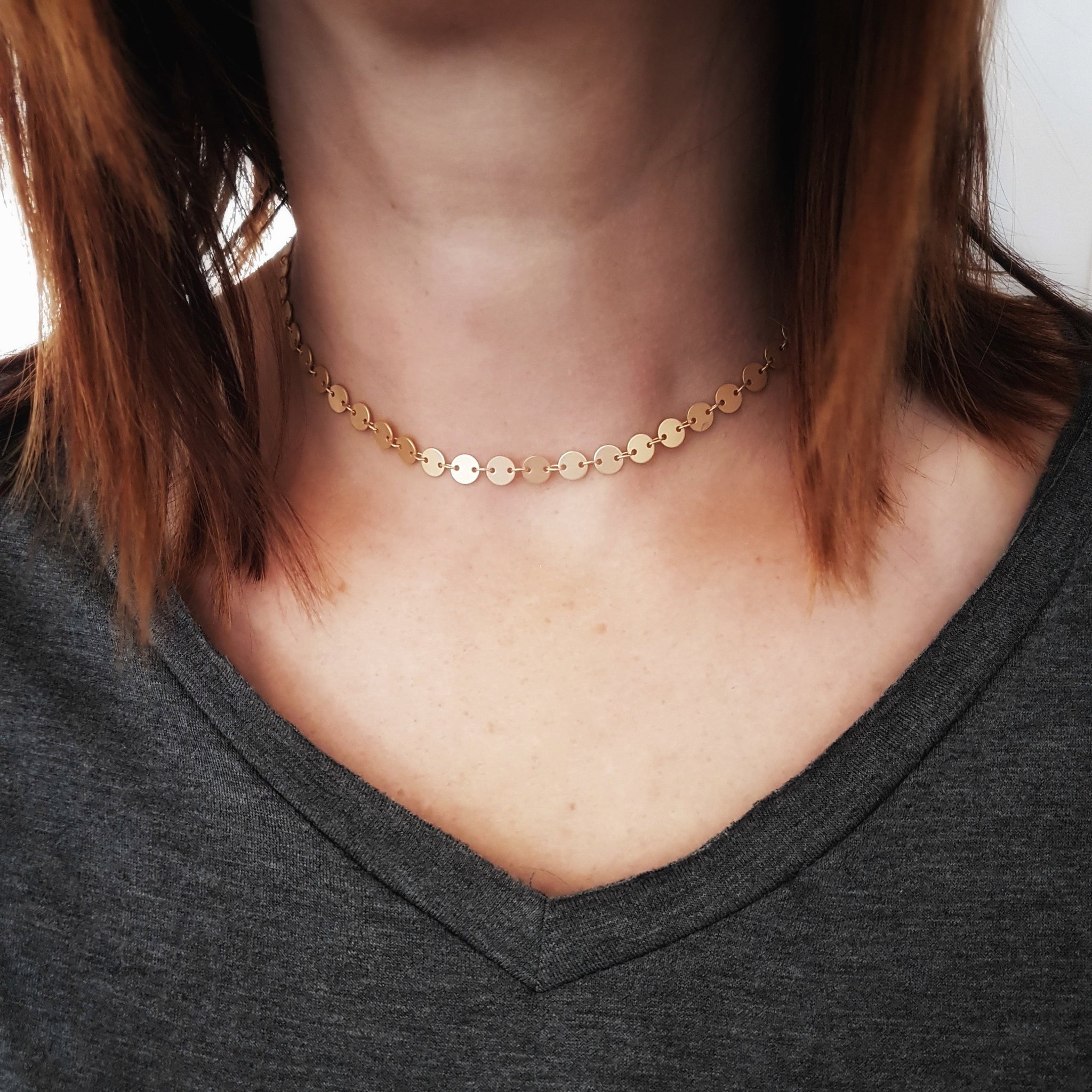 Gold Coin Choker Matte Gold Disc Choker  Gold Coin Necklace Gold Statement Choker Tattoo Choker Bridesmaid Necklace Bohemian Necklace - Gwen Delicious Jewelry Designs