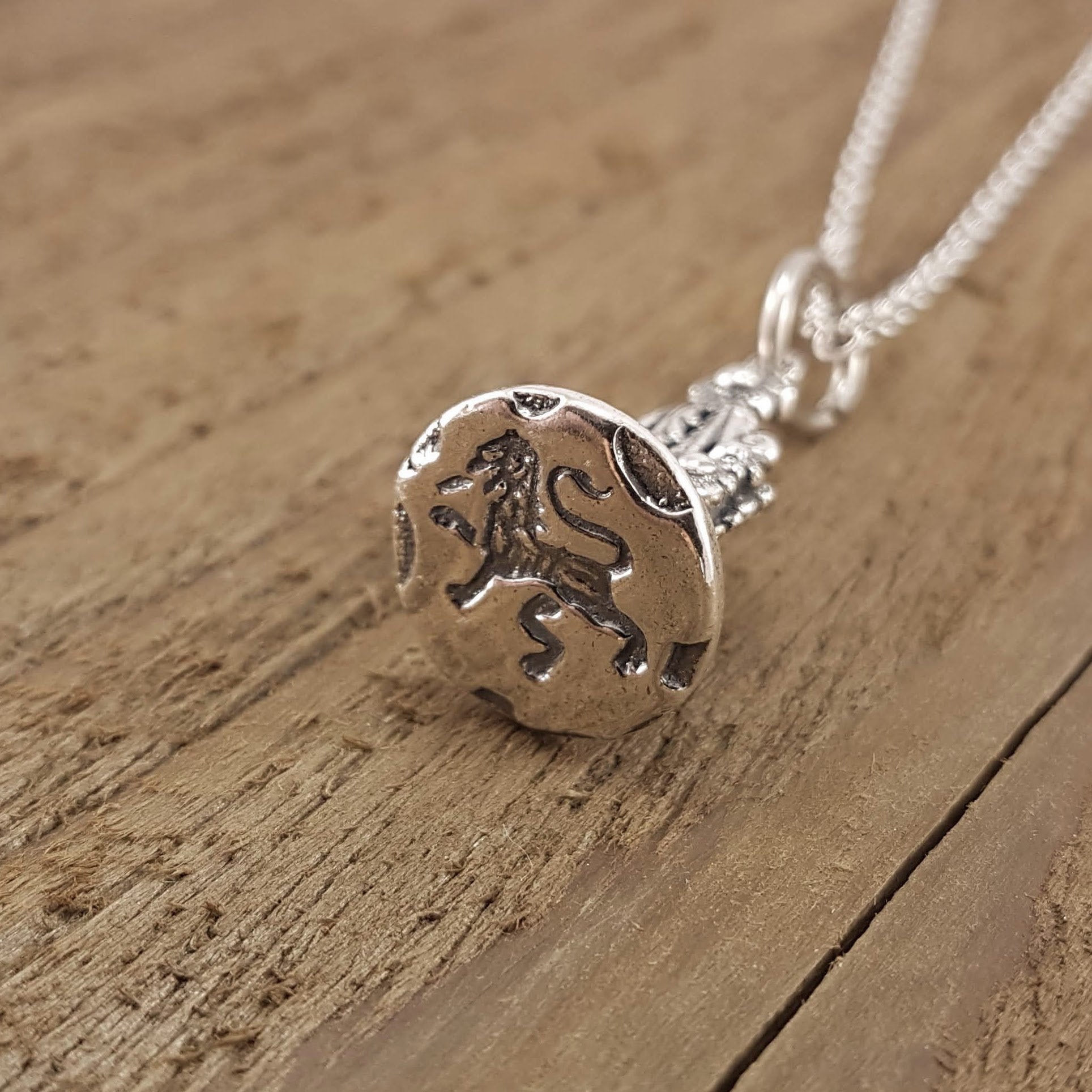 Silver Lion Rampant Wax Seal Stamper Necklace Lion Pendant Royal, Wax Seal Jewelry, Wax Seal Charm, Victorian Jewelry, Gift for Writer - Gwen Delicious Jewelry Designs
