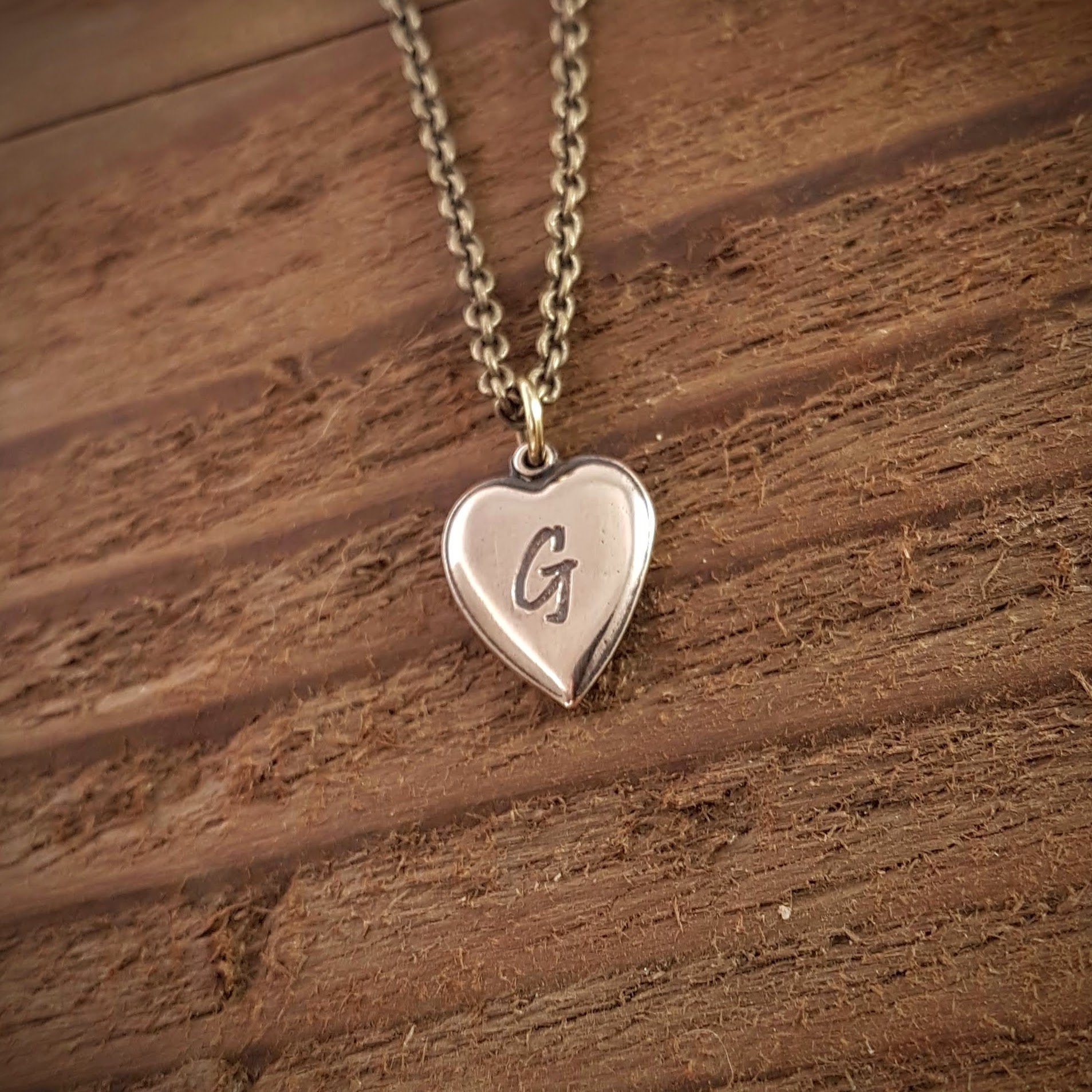Personalized Heart Necklace Gold Bronze Engraved, Name Initials Fun Quote Custom Date Initial Symbol Saying Message Image Charm Necklacec - Gwen Delicious Jewelry Designs
