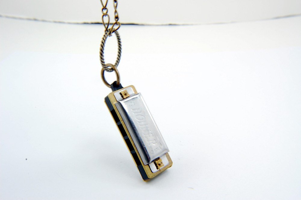 Harmonica Necklace Miniature Tiny Hohner Harmonica Bronze Necklace - by Gwen DELICIOUS Jewelry Design - Gwen Delicious Jewelry Designs